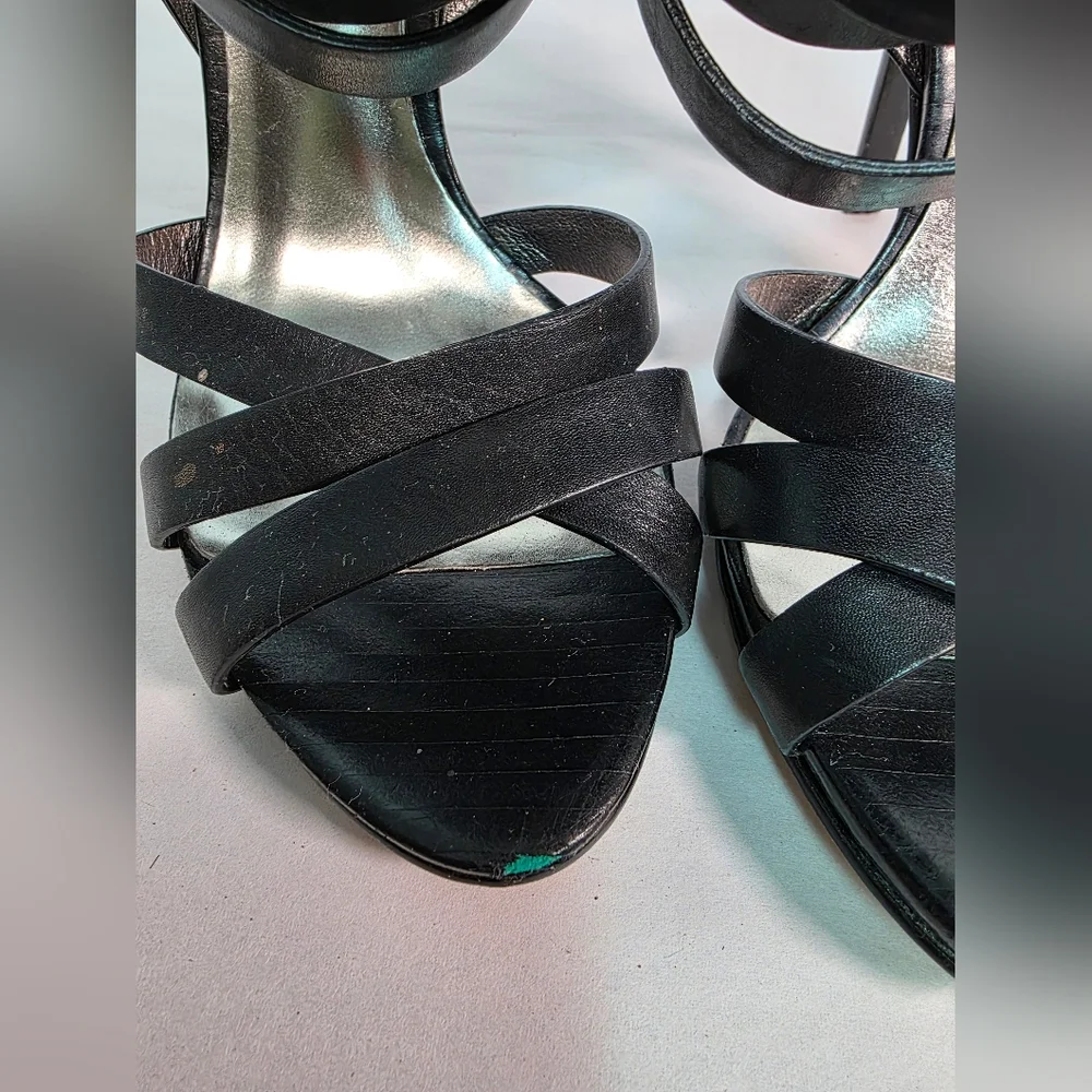 Marciano Black Leather Strappy Gladiator Stiletto Heels Women's Size 7M